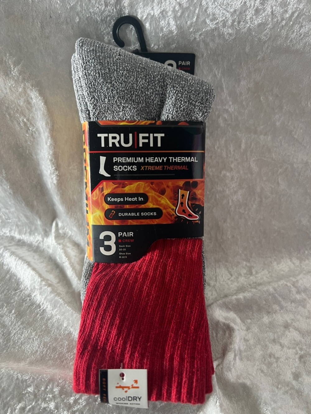 TRU FIT Men's Heavy Thermal Crew Socks - Red & Gray (3 Pair)